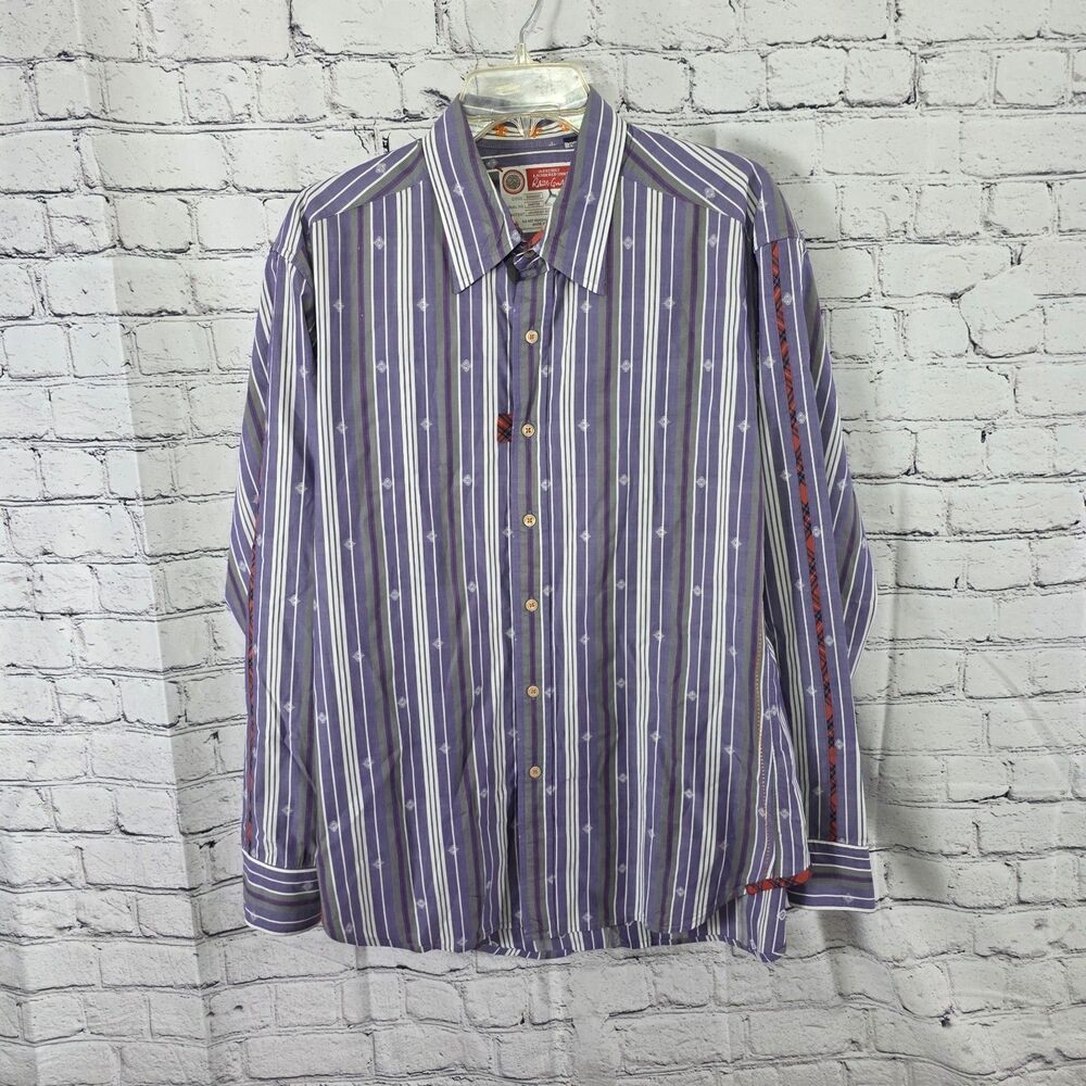 Robert Graham Men's Large Fresh Laundered‎ Purple White Stripe Long Sleeve Shirt
